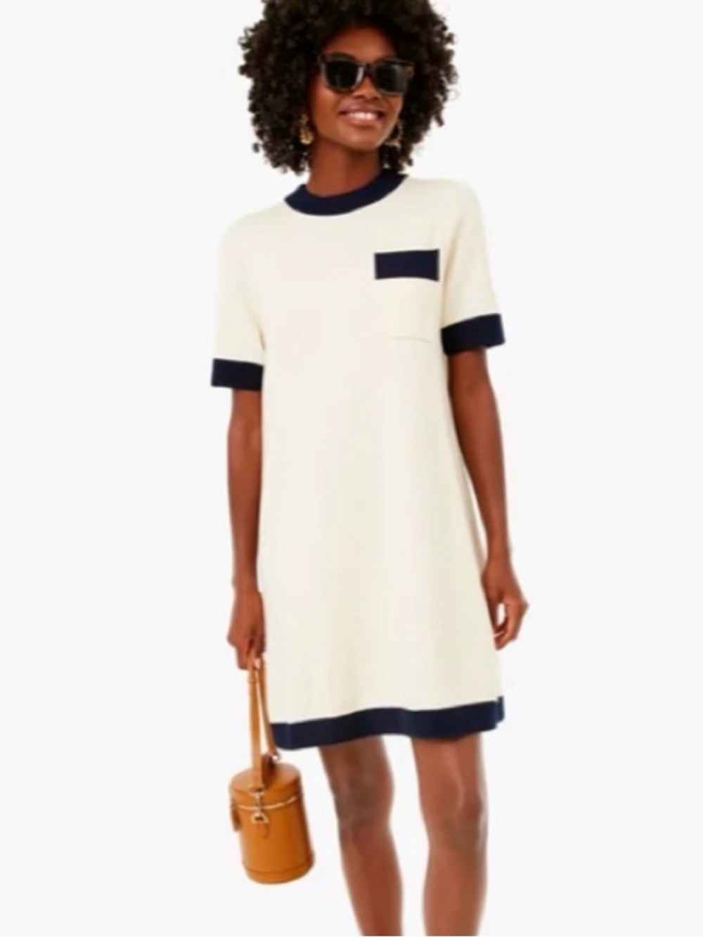 Tuckernuck Cream Mini Knit Dress with Navy Trim